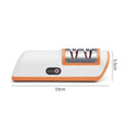 The orange electric knife sharpener and its dimensions. 19cm in length and 5.5cm in width.